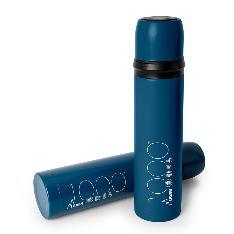 LAKEN 180010A - Termo para Líquidos en Acero Inoxidable 1L con Tapón Vaso. Azul