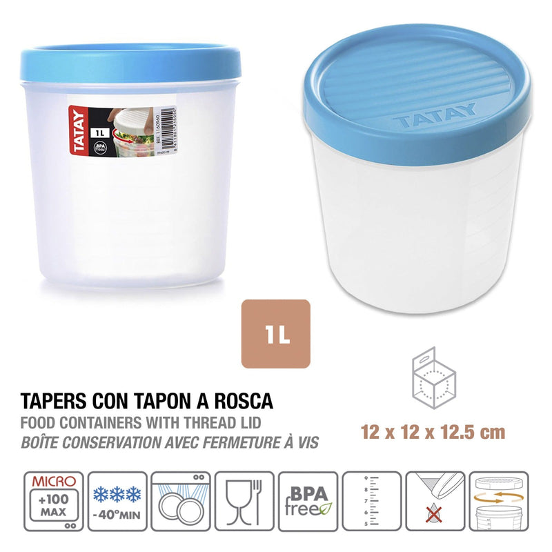 Pack 2+1 Tatay Contenedor Redondo con Rosca Twist 0.5L + 1L Azul