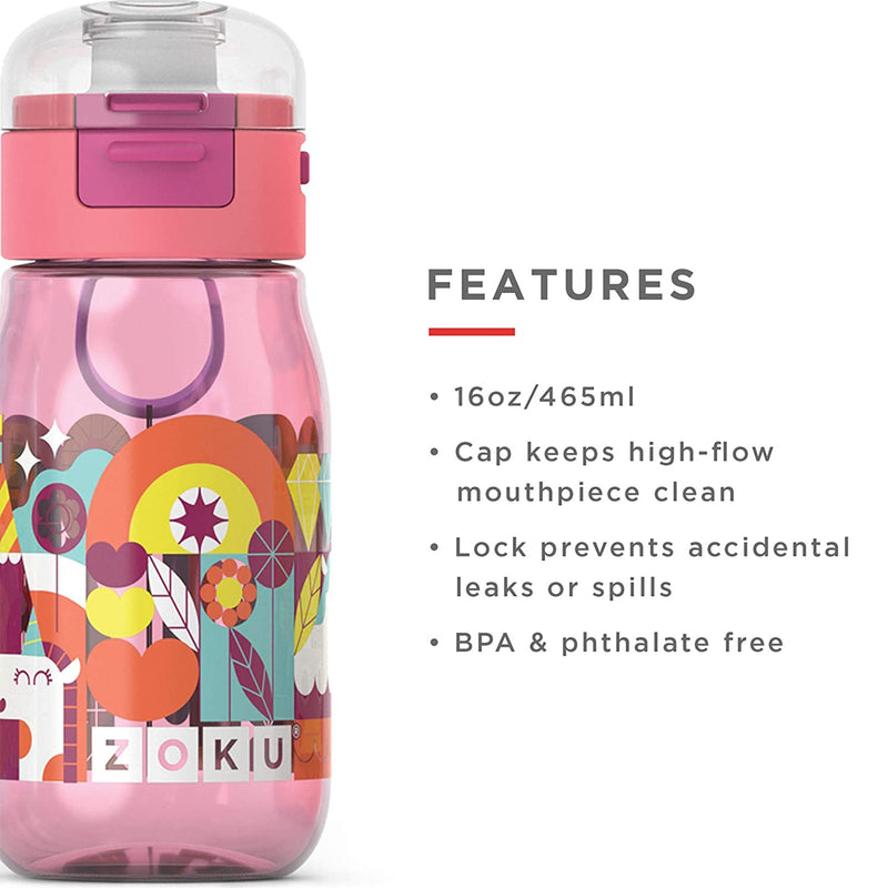 ZOKU Kids Flip Gulp - Botella de Infantil 0.45L en Tritán con Tapa. Rosa