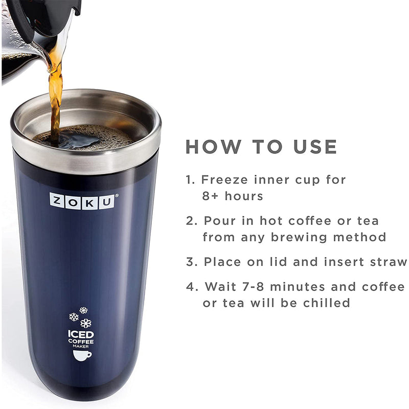 ZOKU Iced Coffee Maker - Vaso para Preparar Café o Té Helado. Gris