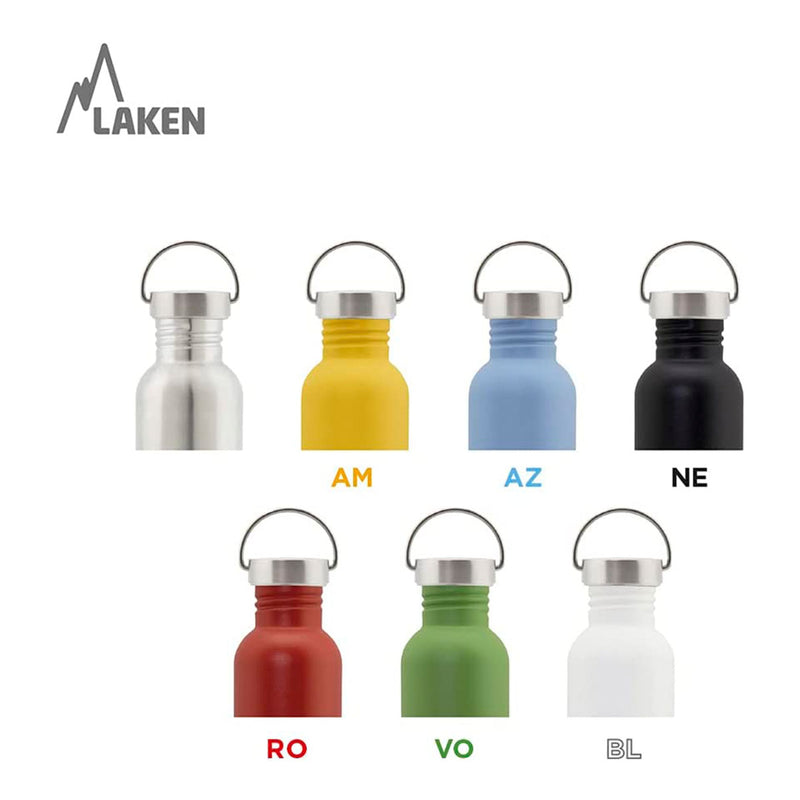LAKEN Basic Steel Vintage - Botella de Agua 0.75L en Acero Inoxidable con Asa. Plata