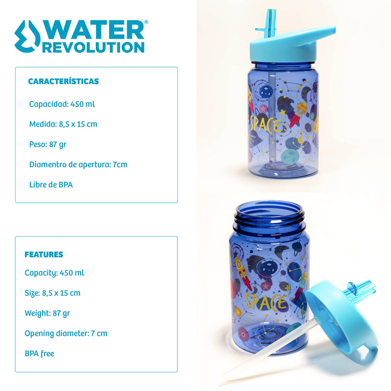 Water Revolution - Botella Infantil de Tritán 450 ml, Kids Espacio