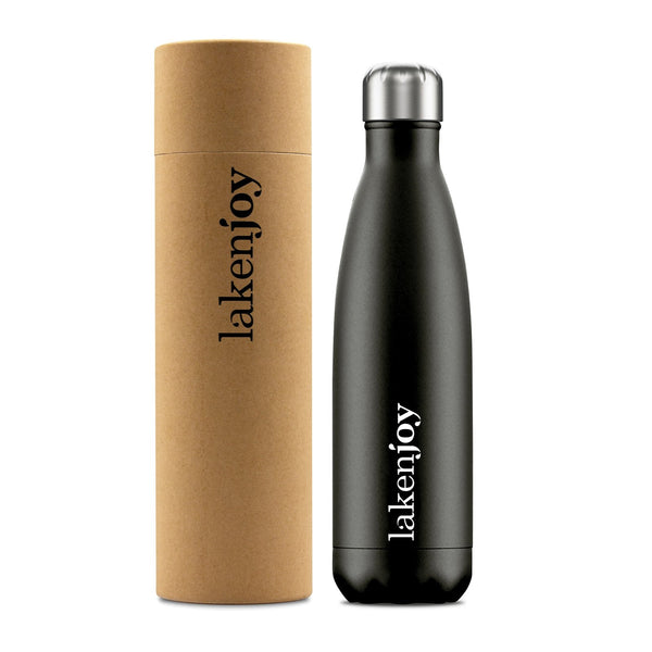 LAKEN Joy - Botella Térmica de 0.5L en Acero Inoxidable con Estuche de Cartón. Negro