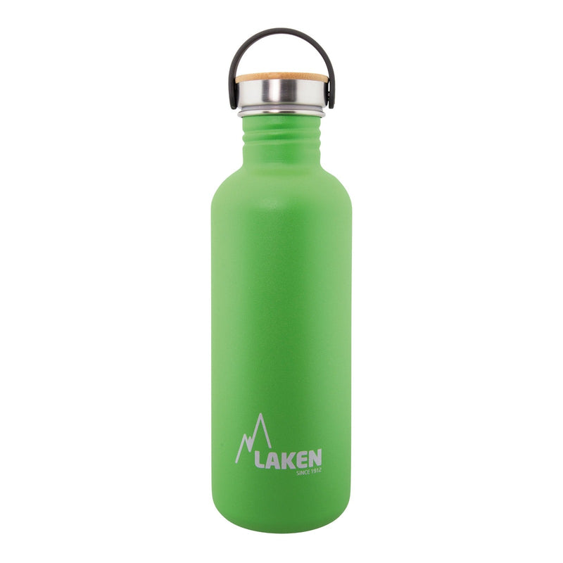 LAKEN Basic Steel Bambú - Botella de Agua 1L en Acero Inoxidable con Asa. Verde