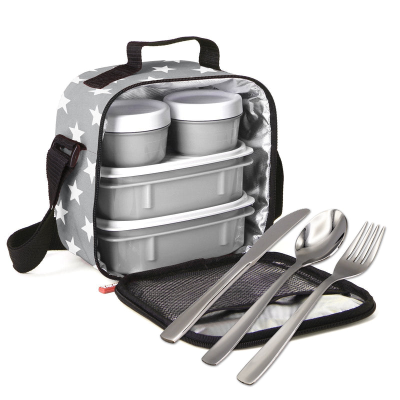 TATAY Kit Bolsa Térmica Porta Alimentos Urban Food y Cubiertos Niquel-Free, Stars Grey