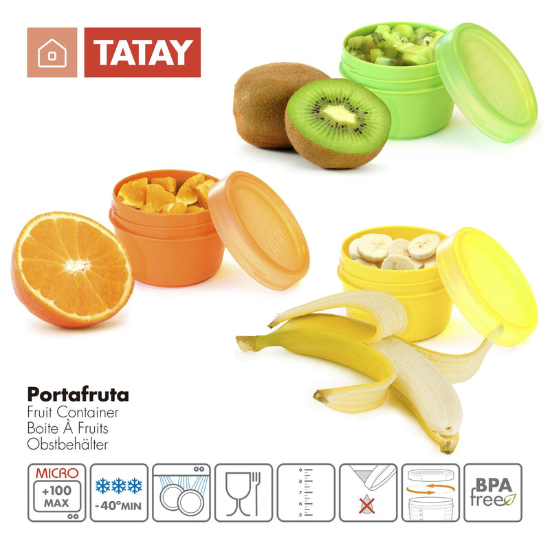 TATAY - Lote de 3 Recipientes Porta Fruta de 0.2L en Colores Surtidos