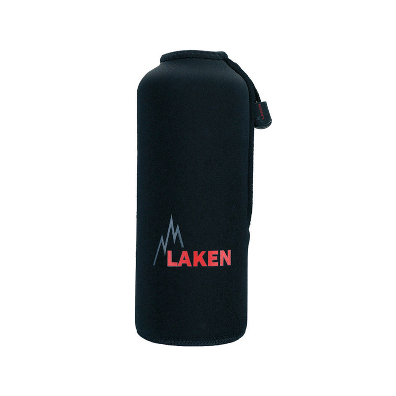 LAKEN - Funda de Neopreno para Botellas de 1L con Mosquetón y Trabilla. Negro