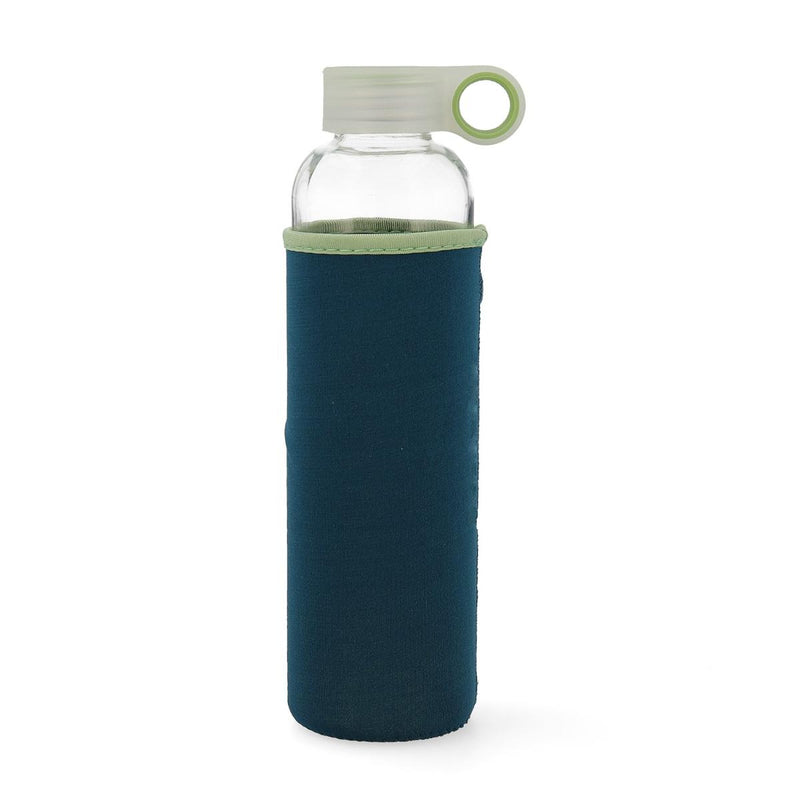 QUID Samba - Botella de Agua Reutilizable 0.60L en Vidrio con Funda de Neopreno, Azul