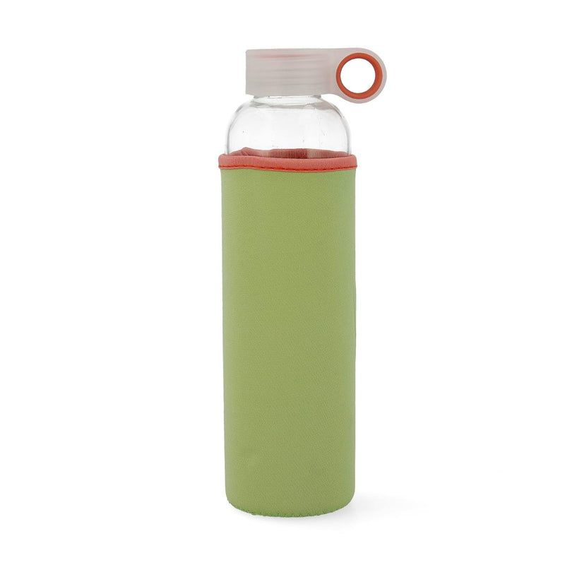 QUID Samba - Botella de Agua Reutilizable 0.60L en Vidrio con Funda de Neopreno, Verde