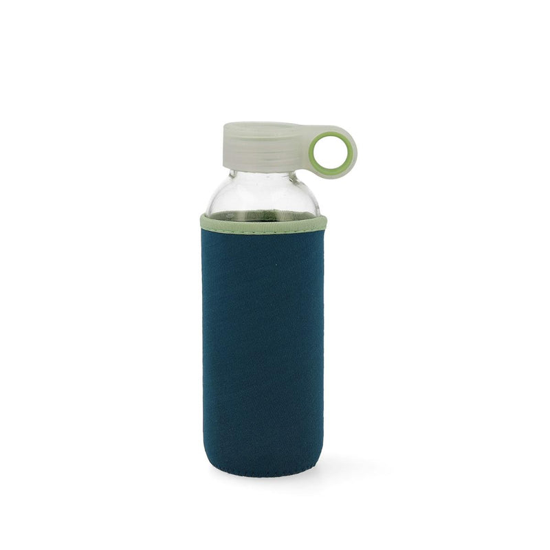 QUID Samba - Botella de Agua Reutilizable 0.40L en Vidrio con Funda de Neopreno, Azul