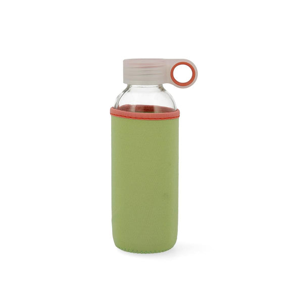 QUID Samba - Botella de Agua Reutilizable 0.40L en Vidrio con Funda de Neopreno, Verde