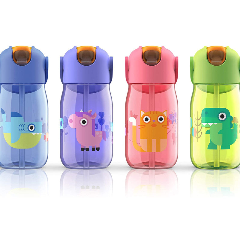 ZOKU Kids Flip Straw - Botella de Infantil 0.4L en Tritán con Pajita. Gato