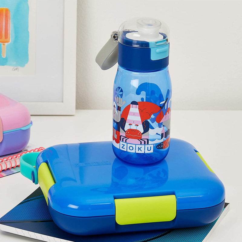 ZOKU Kids Flip Gulp - Botella de Infantil 0.45L en Tritán con Tapa. Azul