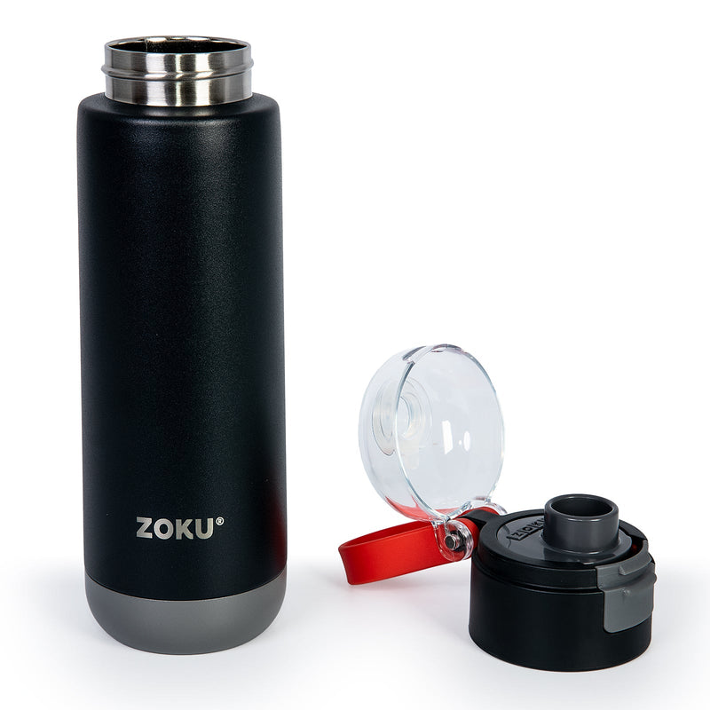 ZOKU Flip Top - Botella Térmica 0.5L en Acero Inoxidable con Doble Capa. Negro