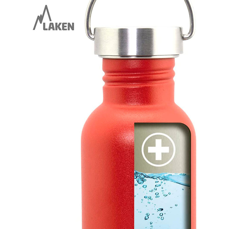 LAKEN Basic Steel Vintage - Botella de Agua 0.75L en Acero Inoxidable con Asa. Rojo