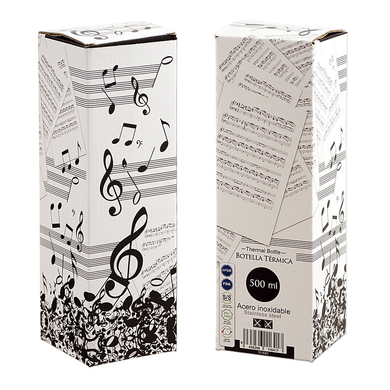JAVIER - Botella Térmica Reutilizable en Acero Inoxidable, 500 ml, Colección Música