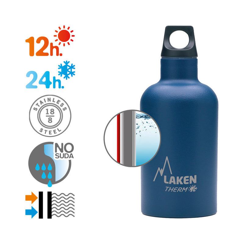 LAKEN Futura - Botella Térmica de Boca Estrecha 0.35L en Acero Inoxidable. Azul