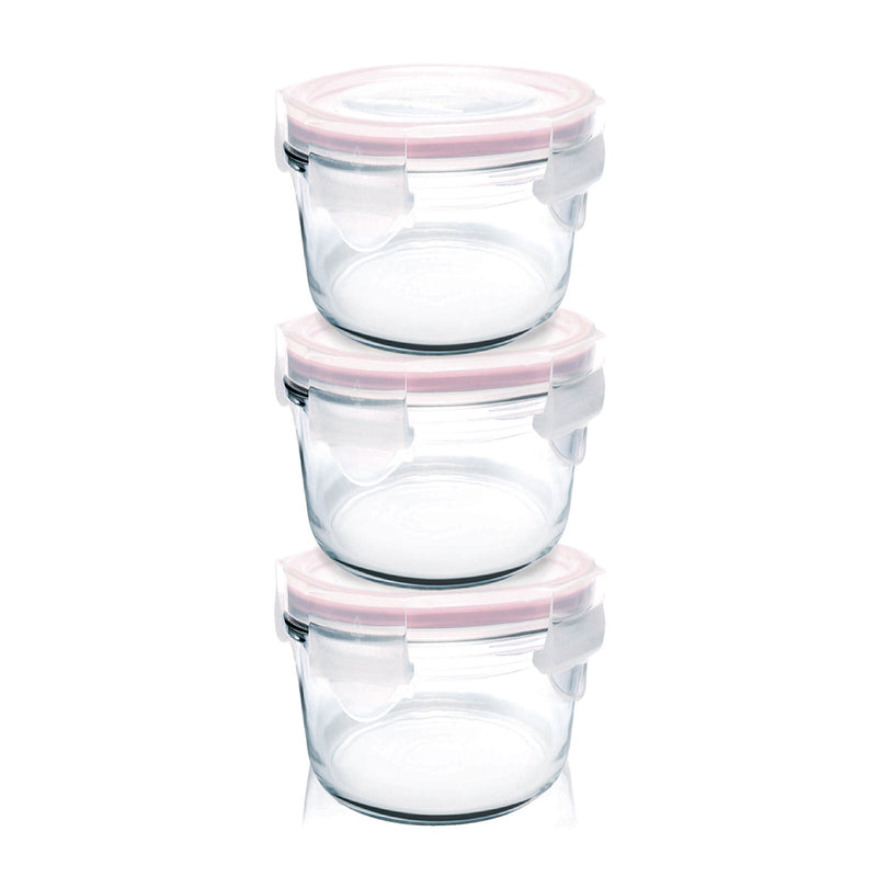 Glasslock Baby - Set de 3 Recipientes Herméticos Redondos de 160 ml en Vidrio Templado