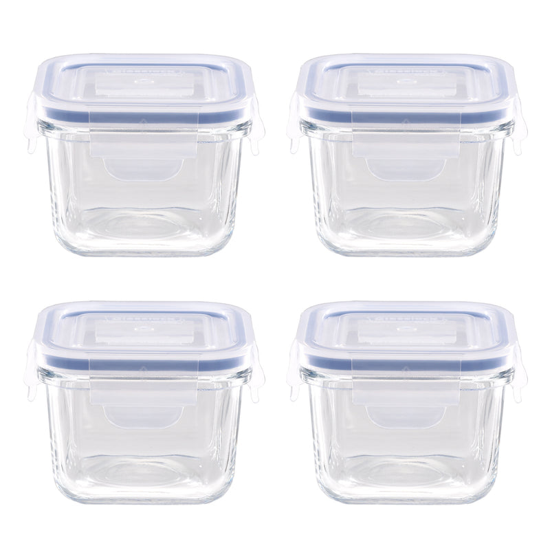 Glasslock Baby - Set de 3 Recipientes Herméticos Cuadrados de 210 ml en Vidrio Templado